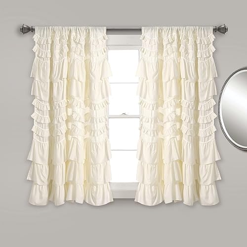 Lush Decor Kemmy - Panel de cortina para ventana con filtro de luz, 52 pulgadas de ancho x 63 pulgadas de largo, color marfil, cortinas con volantes