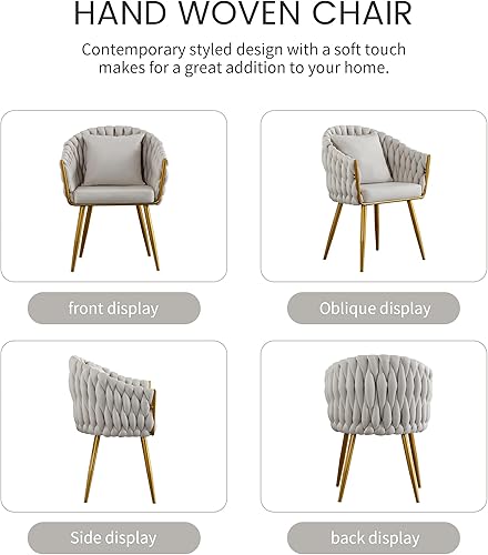 Miniatura 6 de BOSMILLER Sillas de comedor tejidas, modernas sillas de comedor con patas antideslizantes de metal dorado, respaldo alto curvado, silla de comedor