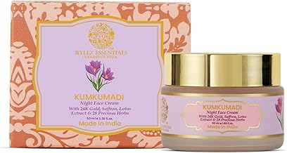 RYLLZ ESSENTIALS Kumkumadi Face Cream | with 24K Gold, Saffron, Retinol, Niacinamide, Lotus Extracts & 28 Precious Herbs | For Pigmentation, Fine Lines, Dark Spots, Uneven & Dull Skin | Night Face Cream | For All Skin Types | 50 ml
