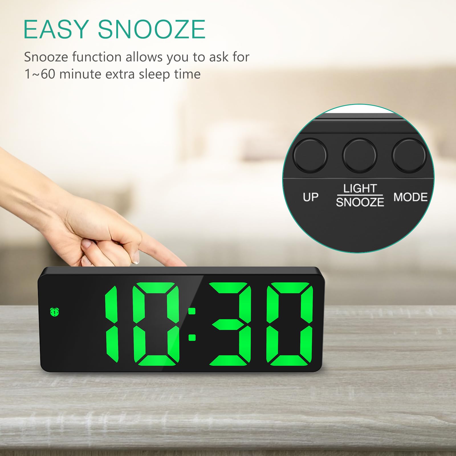 ORIA Digitale wekker RGB, 7 inch led moderne tafelklok met 11 letterkleuren, 4 helderheid/2 volumes instelbaar, snooze, 12/24 uur, type C-kabel (1,5 m), voor thuis, kantoor, slaapkamer, zwart