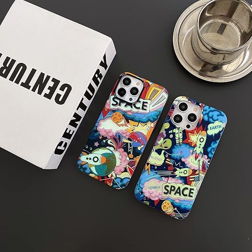 Miniatura 4 de Yonds Queen Linda funda para iPhone 12 Pro Max, diseño de astronauta espacial y luna, cohete con purpurina láser, diseño elegante a prueba de