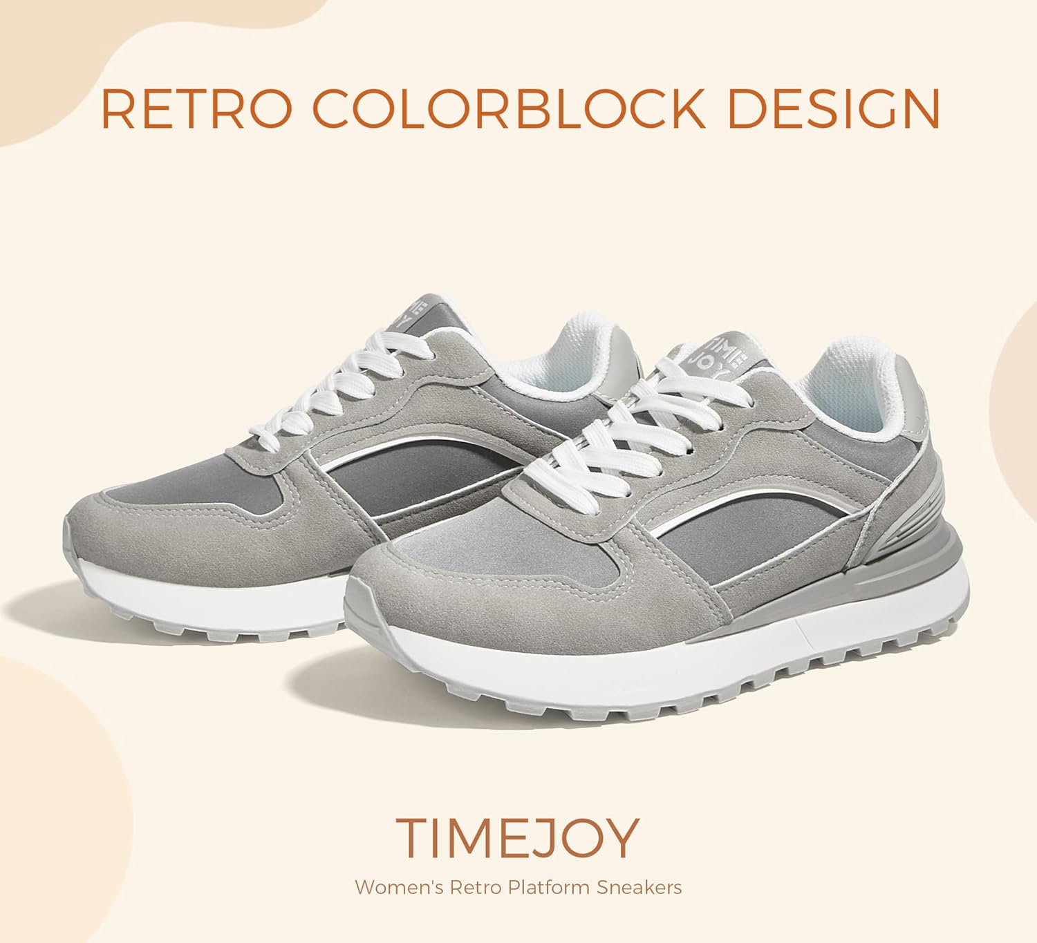 Women's Retro Platform Sneakers Colorblock Oxford Fabric Chunky Lace-Up Shoes with Recyclable Material Insole for Tennis, Walking & Casual - Image 3