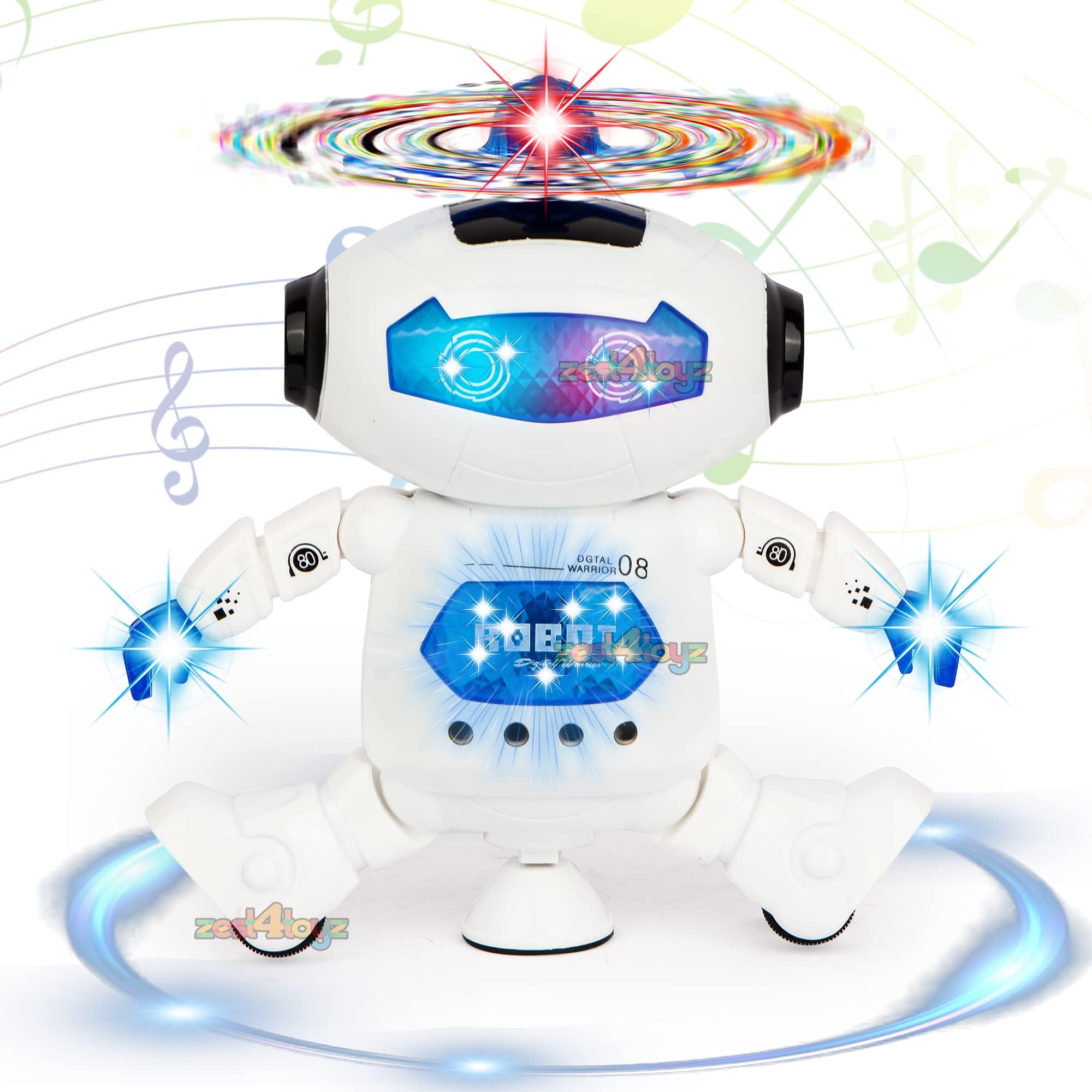 Zest 4 Toyz Interactive Dancing Robot Toy | 3D Lights & Sound Spinning Action Robot | 360ยฐ Rotating Walking Fun Dancing | Gift | Moving Hands Legs Head | Battery Operated | Toy for Kids - 3+ Years