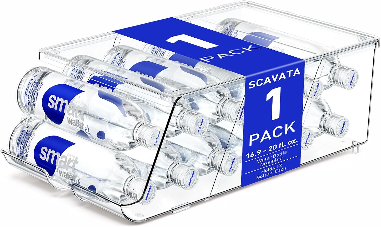 SCAVATA 2 Pack Water Bottle Organizer for Refrigerator, Stackable with Lid