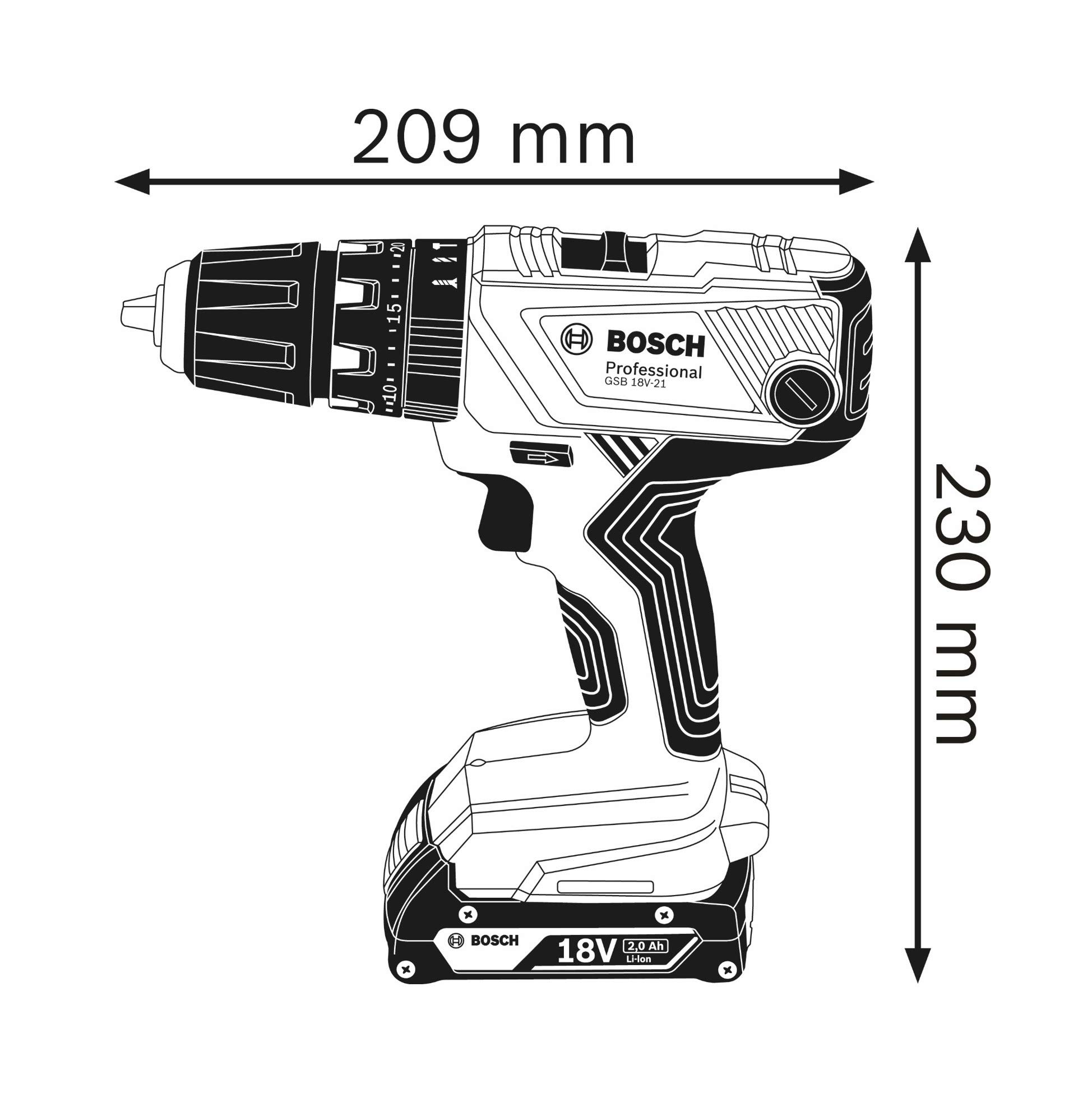 Bosch Professional 18V System Akku Schlagbohrschrauber GSB 18V-21 (inkl. 2x 2.0Ah Akku, 40tlg. Zubehör Set, L-BOXX) - Amazon Exclusive