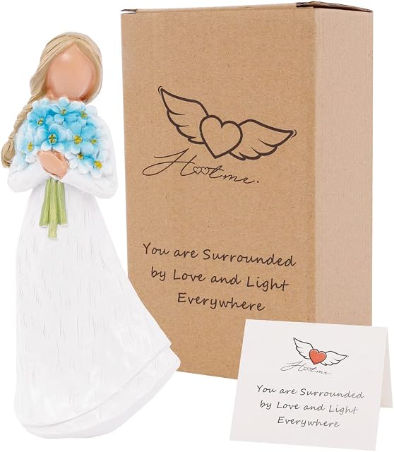Guardian Angel Figurine, Surrounded by Love Figurine, Hand Carved Praying Angel Sculpture for Valentine's Day, Home Decoration Gift to Show Love, Gratitude, Friendship or Prayer(New Blue)