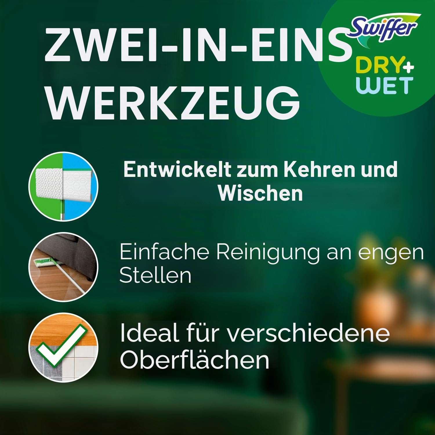 Swiffer Sweeper Trocken und Nass, Allzweck-Bodenwisch- und Reinigungs-Starter-Set mit strapazierfähigen Tüchern, enthält: 1 Bodenwischer, 19 Nachfülltücher