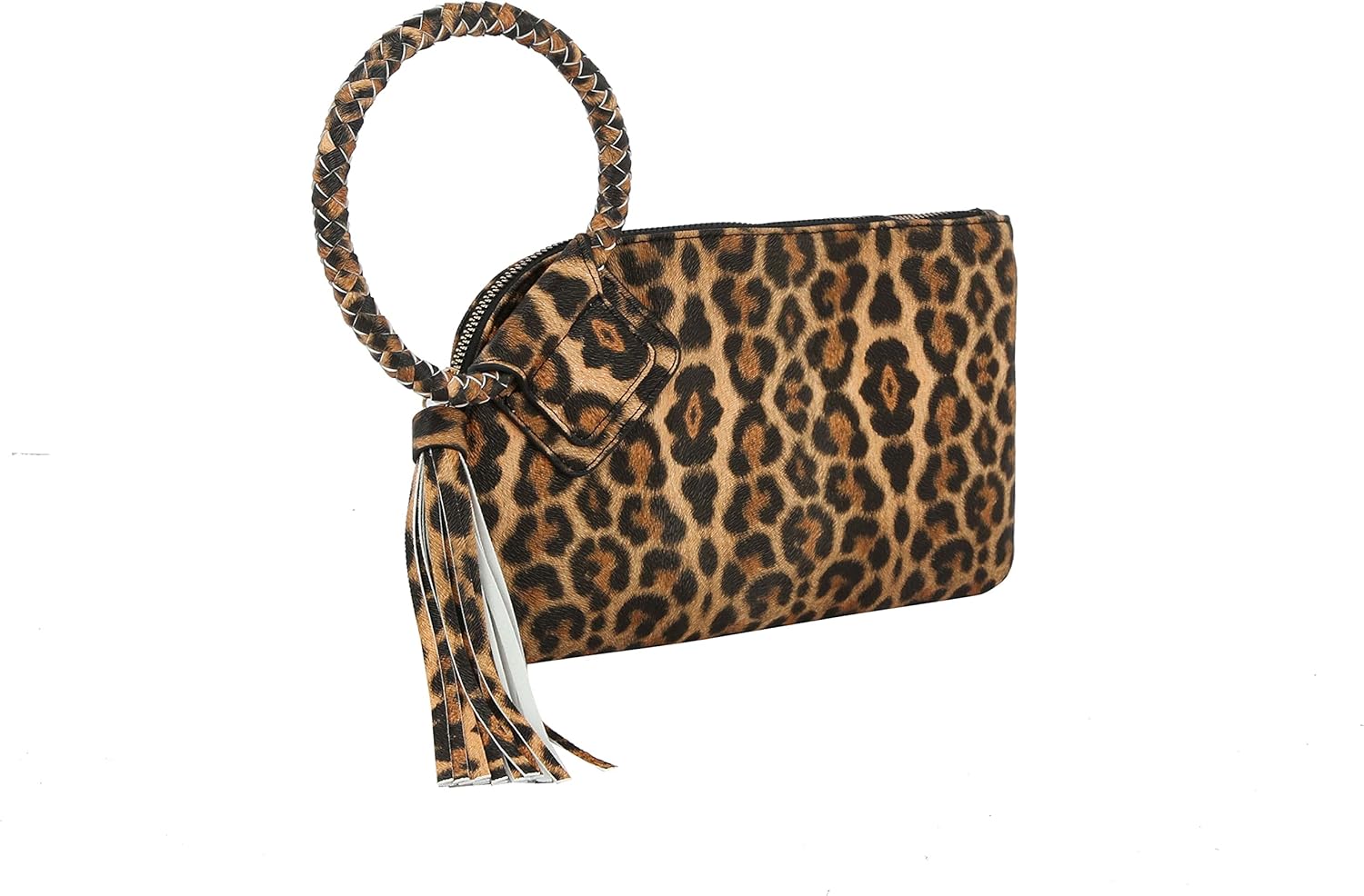 Womens Clutch Purse Wristlet Wallet Evening w/Hand Strap Casual Formal Vegan Leather - Metro Muse (Leopard Brown) | Faux Leather, Tassel, Gold Tone Hardware, Fits Phone & Cards