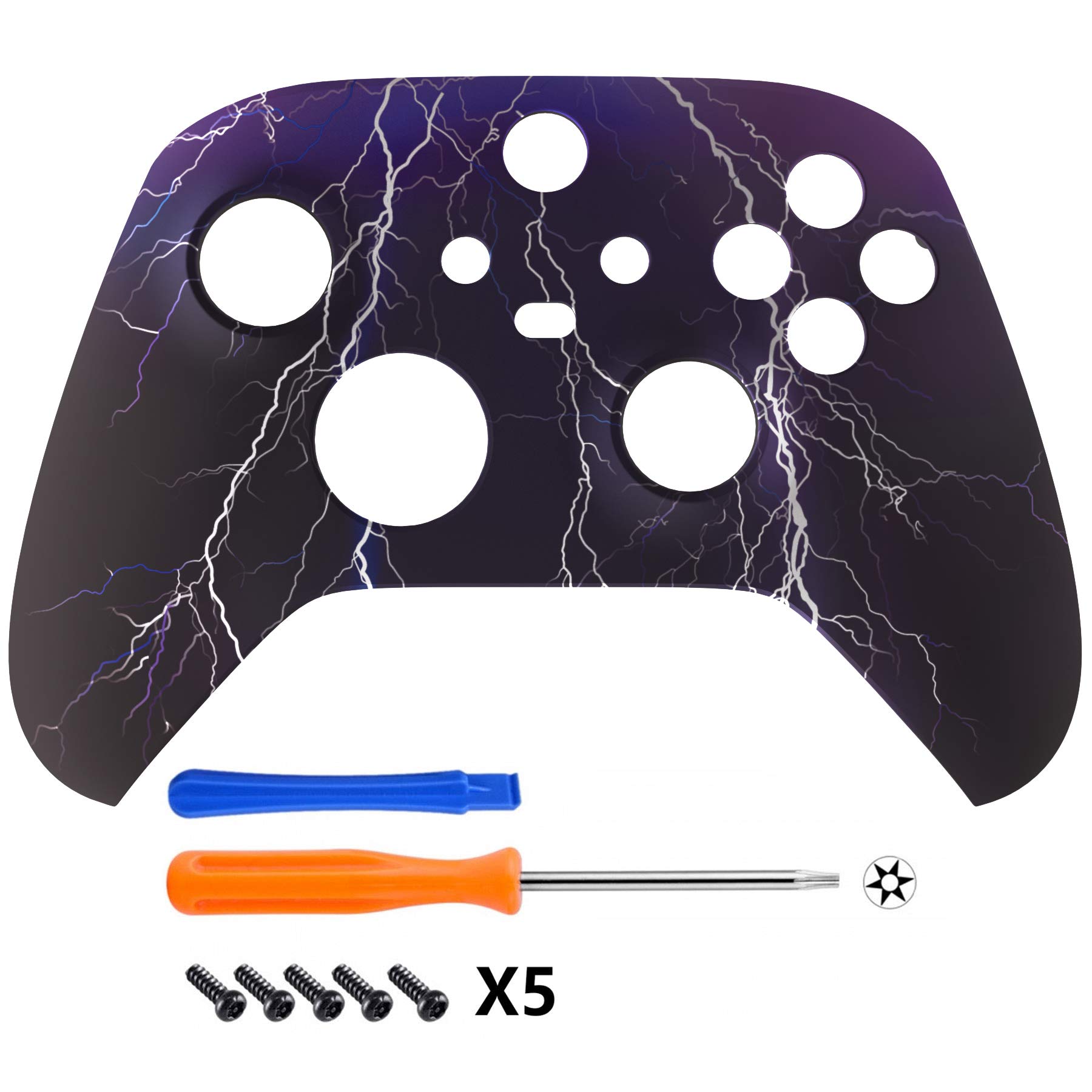 Besuche den eXtremeRate- eXtremeRate DIY-Ersatz Front Gehäuse Case für Xbox Series X&S Controller, Custom Vordere Hülle Matte Faceplate Cover Zubehör für Xbox Core Controller Model 1914-Lila Blitz in use