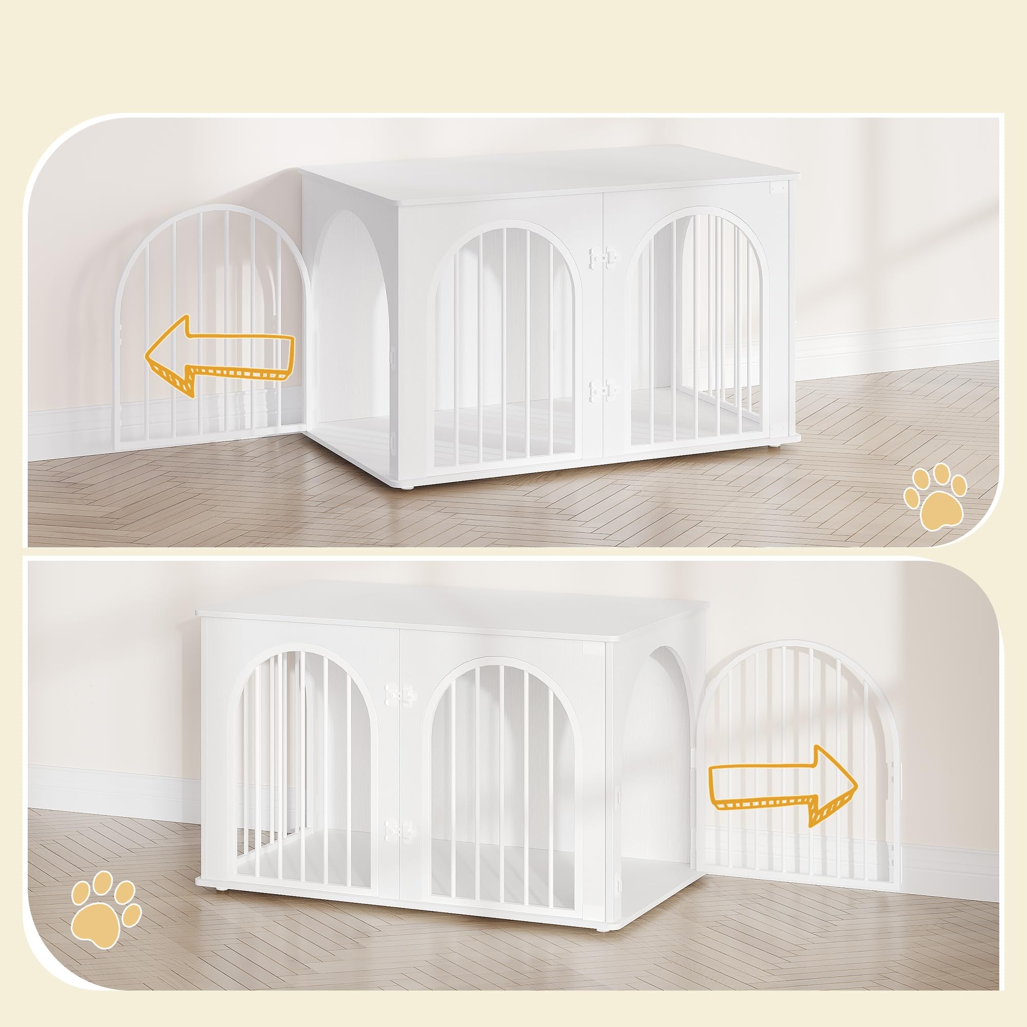 Hzuaneri 100cm Gabbia per Cani, Tavolo Supplemento, Cuccia Moderna per Cani Interno, Kennel cane Medio, Casetta per Animali, 3 porte, Porta ad arco, 100 x 60 x 63 cm, Bianco DFC84113W