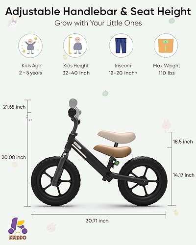 Miniatura 7 de KRIDDO Bicicleta de equilibrio para niños de 2 años de edad, bicicleta de equilibrio para niños de 2 a 5 años, doble rodamiento para una conducción