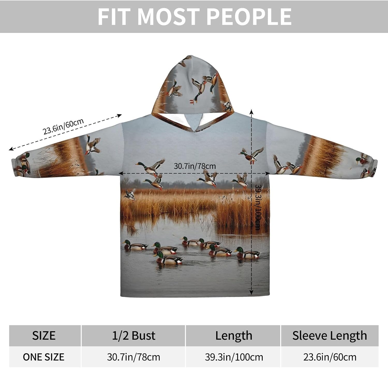 Hunting Mallard Ducks Print Blanket Hoodie Fleece Sweatshirt Blanket With Sleeves And Pockets