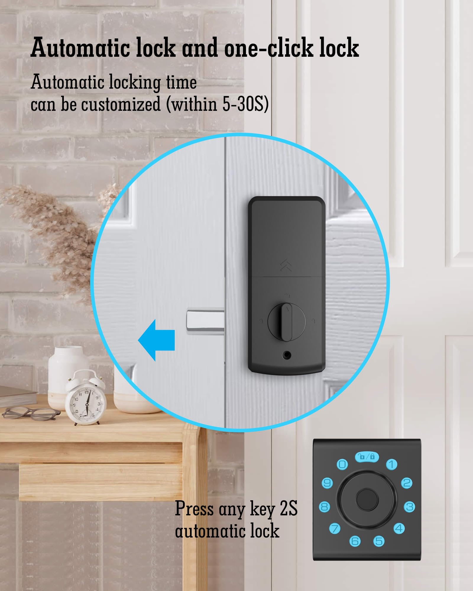 LELOUPFIDELE Cerradura inteligente – Cerradura de puerta de entrada sin llave con cerrojo de teclado, huellas dactilares y código antimirada, diseño compacto, bloqueo automático, fácil de instalar