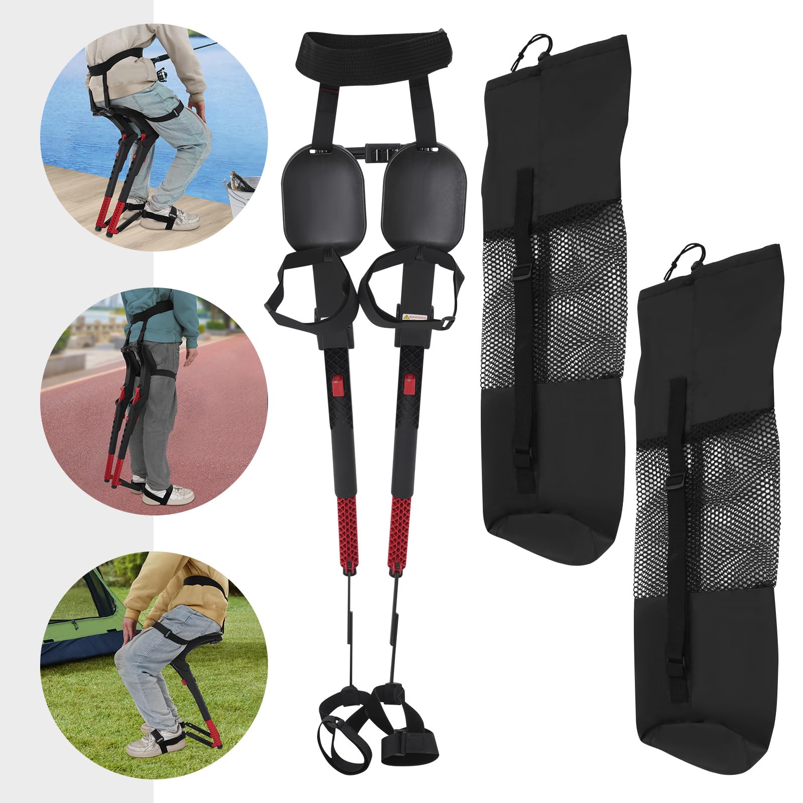Exoskelett-Schwebesitz, Tragbarer Klappstuhl mit 5-Fach Verstellung, Leichter Sitz bis 150kg, Kompakter Reisestuhl für Unterwegs für Angeln, Camping und Outdoor
