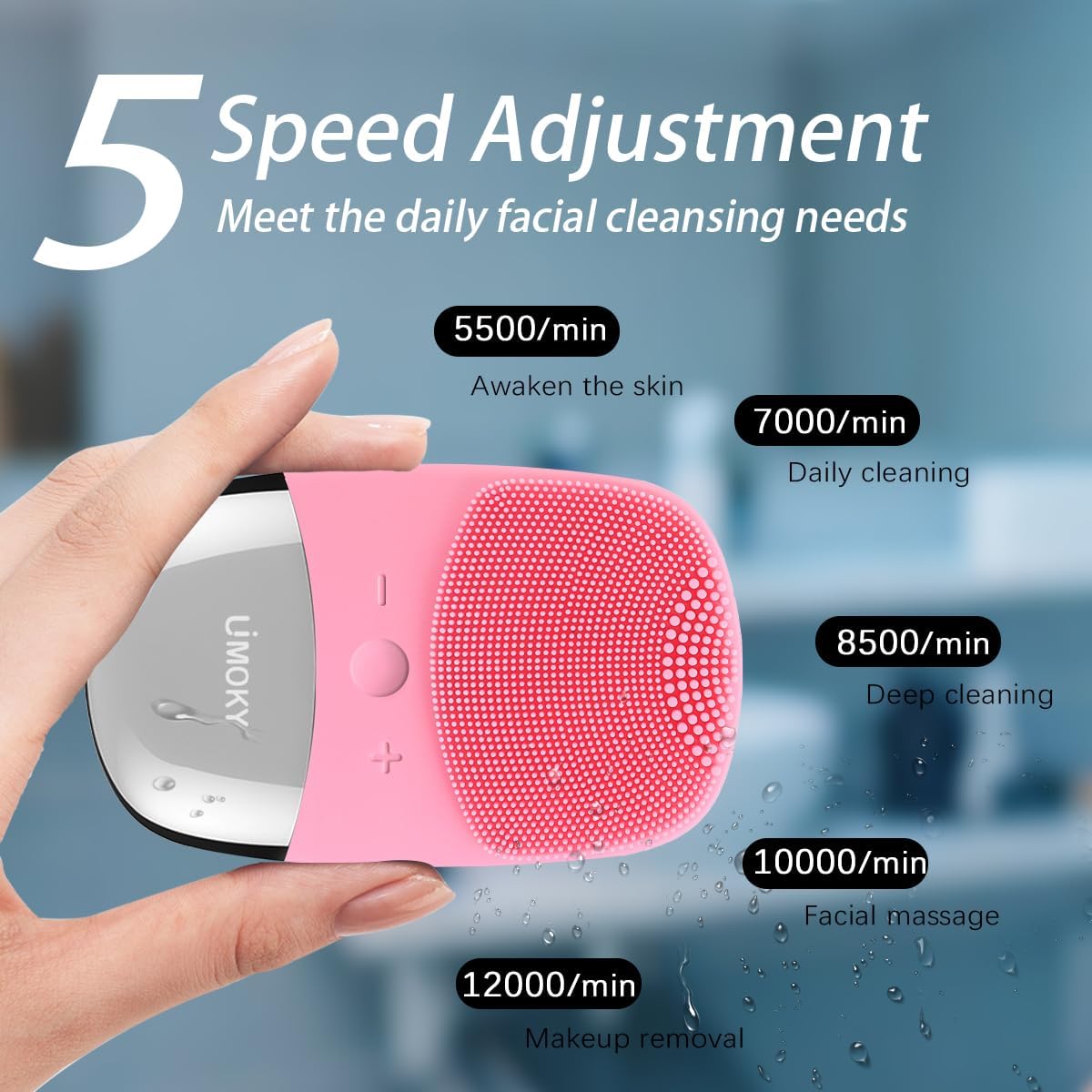 Facial Cleansing Brush, 3-in-1 Electric Silicone Face Scrubber, Vibrating Massager, IPX7 Waterproof, USB Rechargeble Pore Brush for Deep Cleanning, Blackhead Remover, Exfoliating (Pink) - Image 4