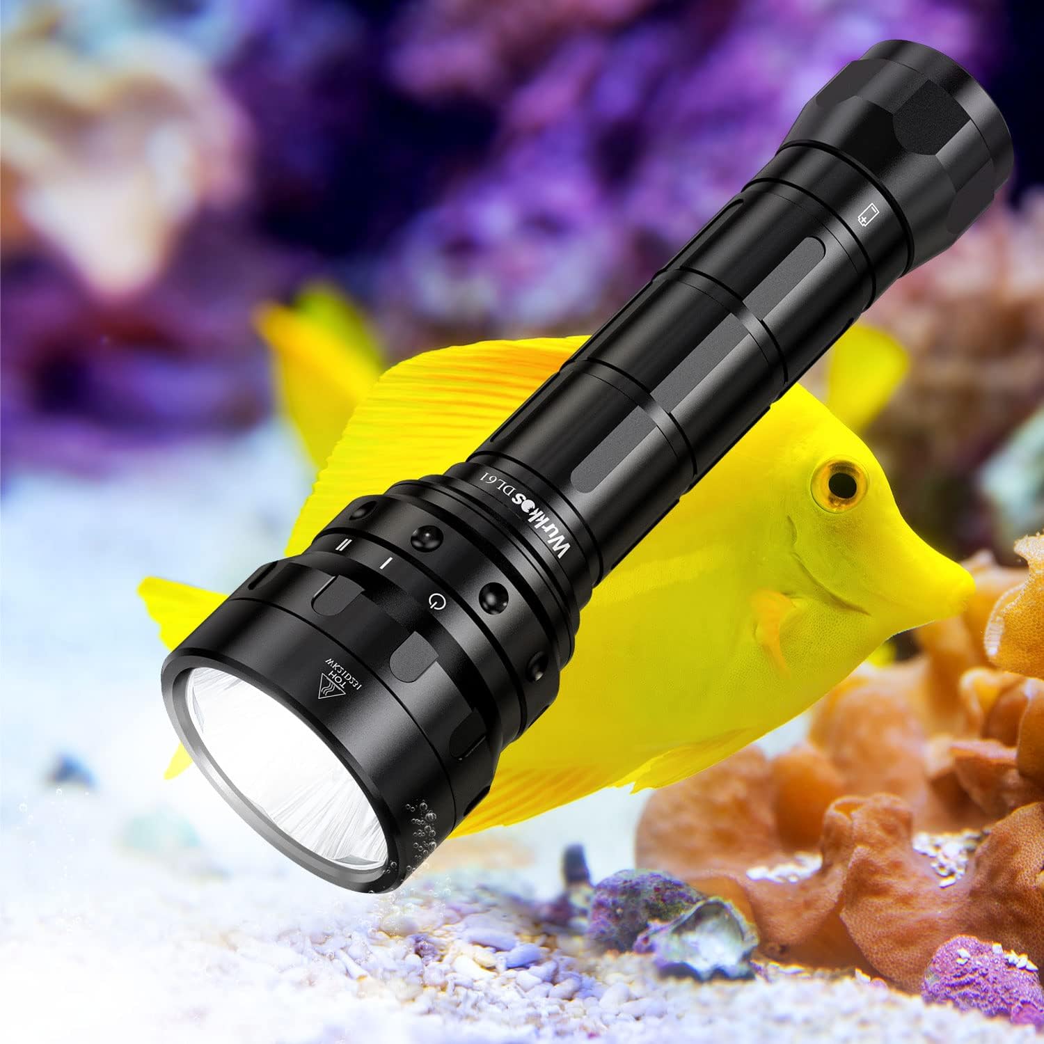 DL61 Dive Light, 7000 Lumen Submersible Flashlight with 100M Depth and 4 Modes, IPX-8 Waterproof with Rotary Switch