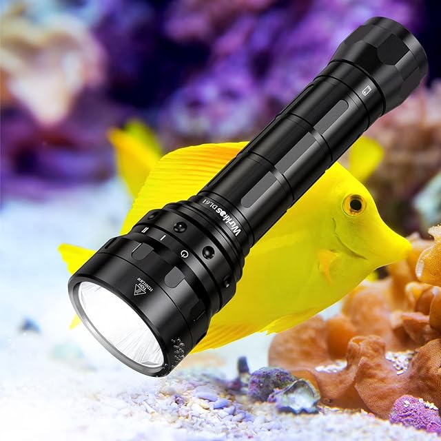 Wurkkos DL61 Diving Torch, 7000 Lumens Underwater Torch, Rechargeable, 6 x Cree XPL2 LED Diving Torch with 2 x 26650 Batteries and Charger