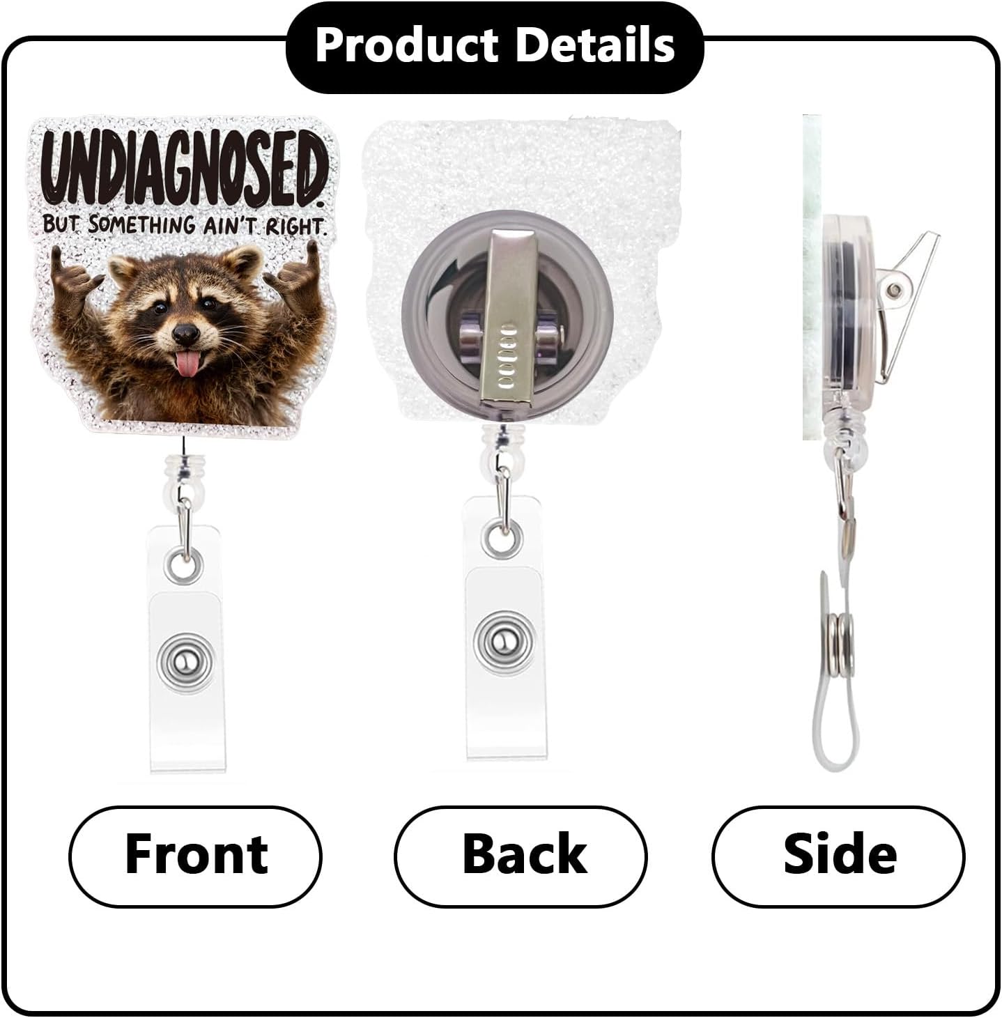 Funny Raccoon Badge Reel Retractable for ID Name Tag, Undiagnosed But Something Ain't Right, Cute Badge Holder with Alligator Clip for Nurse, Doctor, Nursing Student, Hr, Office Workers - Image 2