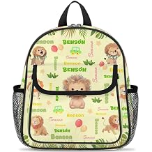 Personalized Toddler Backpack - Custom Kids Backpack for Boys & Girls 3-6 Years, Lightweight Polyester with Safety Whistle Strap, Small Daycare Bookbag | Animal Lion