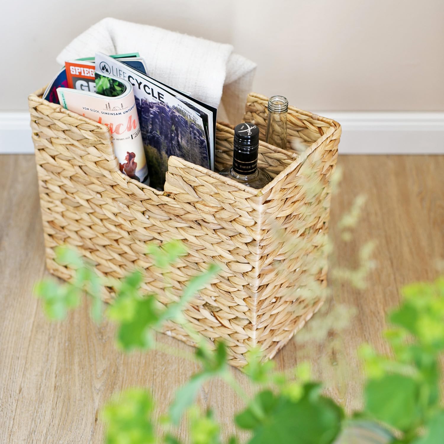 HMF Porte-journaux tressé en jacinthe d'eau | 2 compartiments | 40 x 20 x 33 cm