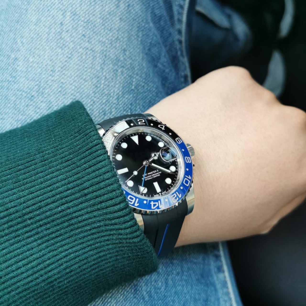 Rubber Watch Strap for Rolex Rubber Band 20mm for Men & Women Watches-Replacement Curved Lug End Watch Strap ?Red line?