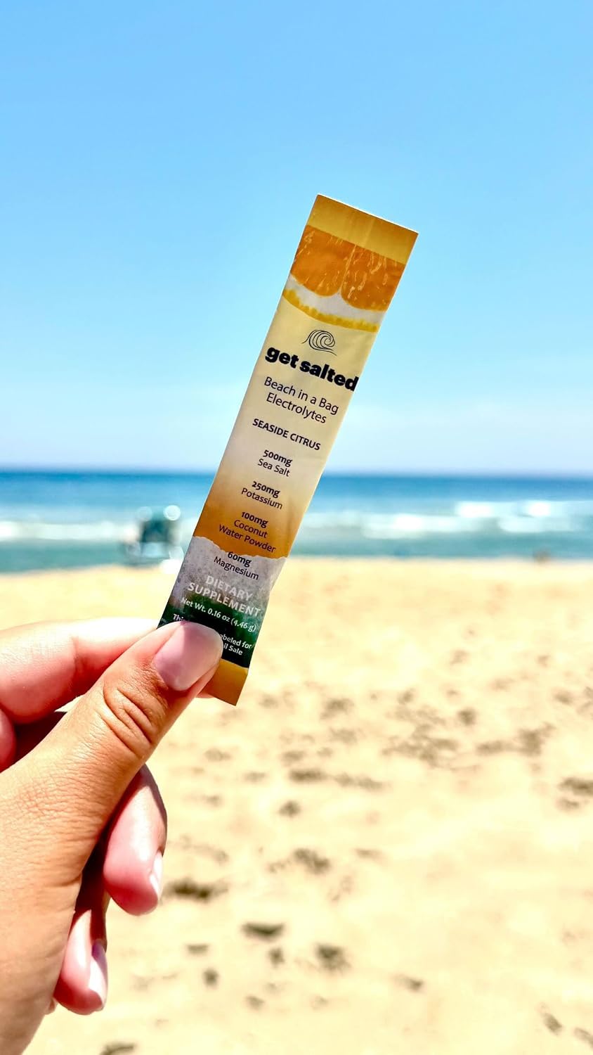 Beach in a Bag Electrolytes Seaside Citrus 30 Stick Packs | 500mg Hawaiian Alaea Sea Salt, 250mg Potassium, 100mg Coconut Water Powder, 60mg Magnesium, Dietary Supplement
