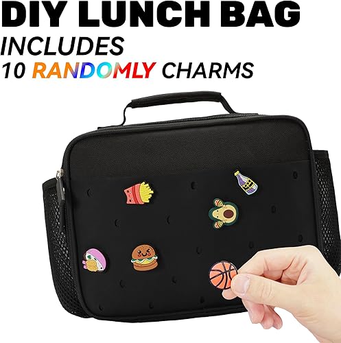 Miniatura 2 de Lonchera térmica para niños, bonita lonchera reutilizable para la escuela, picnic, regalos de cumpleaños para niños y niñas (negro)