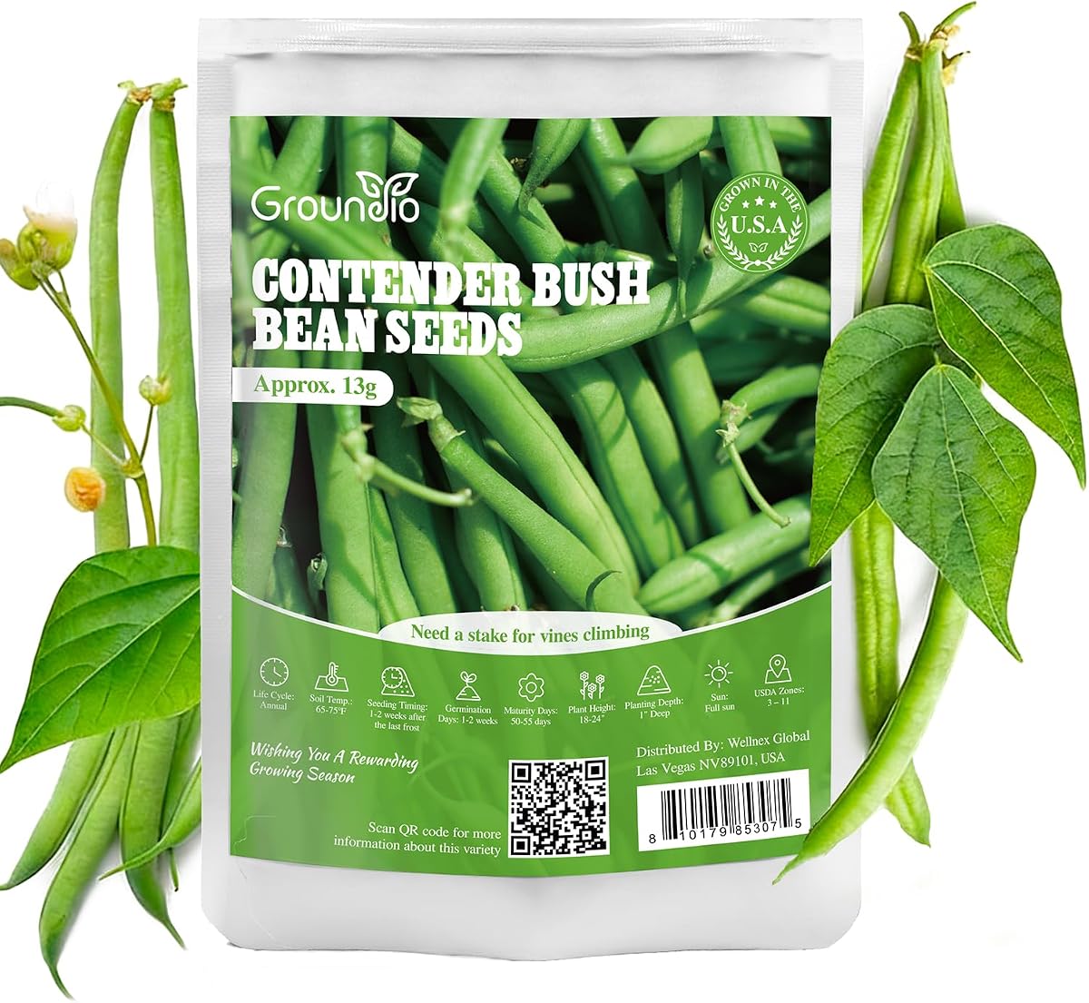 30+ Contender Bush Green Bean Seeds, Early-Maturing, Stringless, High-Yield Bush Beans | Non-GMO | Heirloom(Phaseolus Vulgaris)