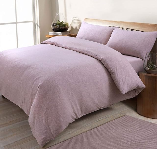 Sleepdown Jersey Melange Pink Cosy Easy Care Plain Yarn Dyed Duvet Cover Quilt Bedding Set with Pillowcases - Double (200cm x 200cm)