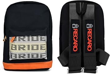 New Bride Racing Backpack with RECARO Power Racing Harness Shoulder Straps Black