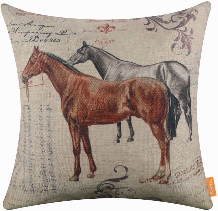 Horse Pillow Cover 18x18, Farmhouse Western Decorative Pillow Cover, Shabby Chic Equestrian Decor Throw Cushion Pillowcase for Sofa Couch CC1456
