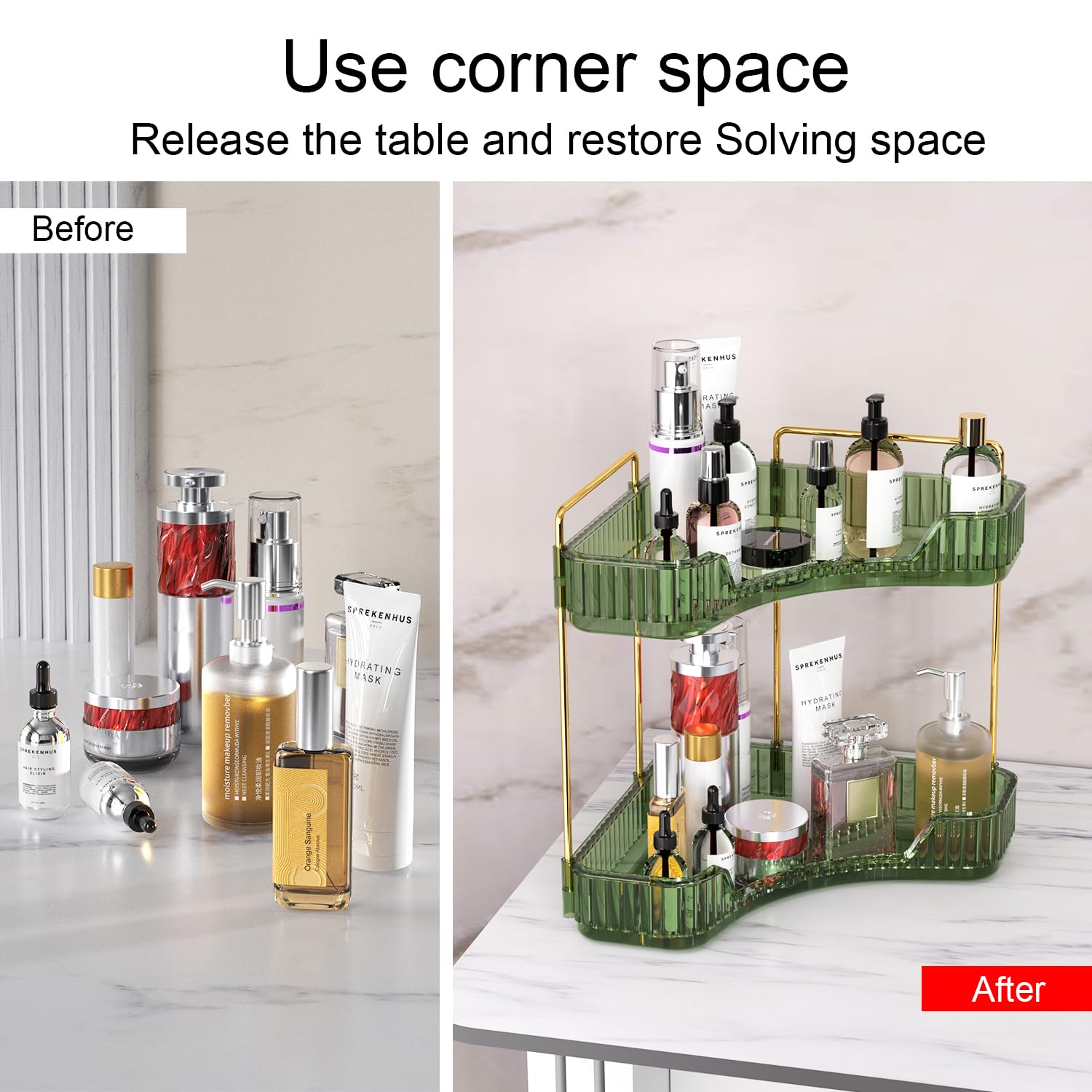 MOACC Organizzatore di Trucco, Organizzatore di Cosmetici ad Grande Capacità, Organizzatore di Profumi, Make Up Organizer Adatti per Toeletta Camera da Letto Bagno Cucina, 2 Strati, Verde