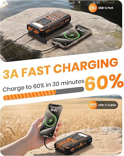 Miniatura 4 de SOARAISE Cargador solar - Cargador portátil inalámbrico de 48000 mAh, 4 cables y 4 paneles solares, PD QC 3.0 de carga rápida USB C batería con