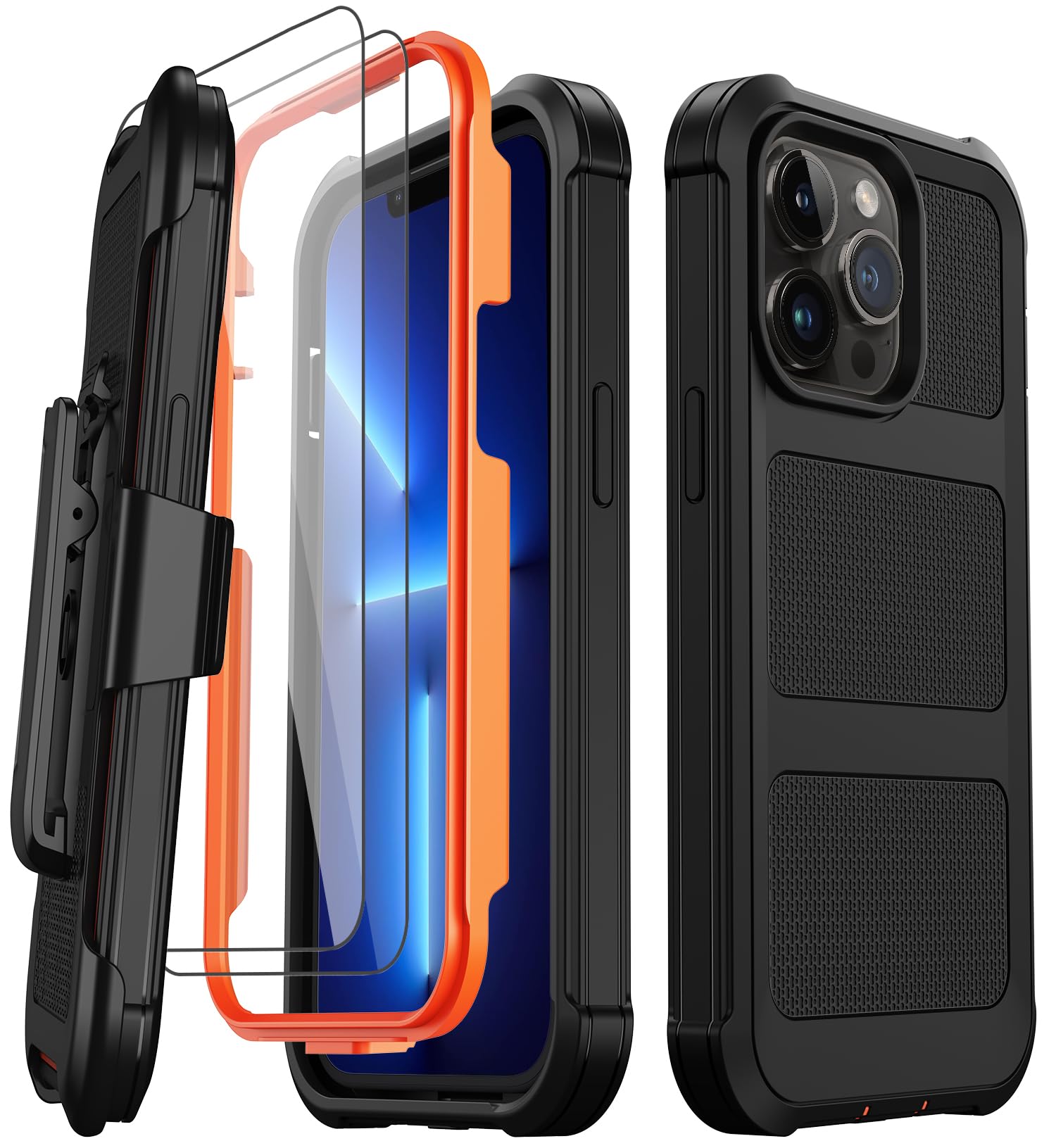Stroson for iPhone 13 Pro Max Case with 2X Screen Protector + [Kickstand & Belt Clip Holster], Military-Grade Drop Protection Bumper Heavy Duty