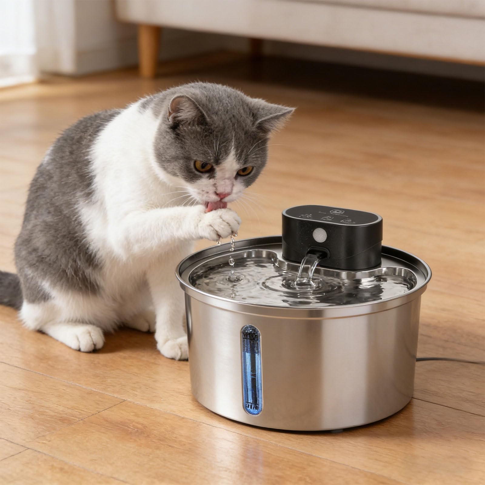 Molla di acqua ricaricabile del gatto 3.2L, corrente continua | Costruzione antiruggine 304, filtro multistrato efficacemente impurità dei capelli odori, promuove la salute ordinata