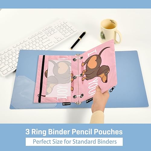 Miniatura 5 de Bolsas para carpeta, lindo sonriente salchicha perro cachorro bolsa para lápices para carpeta de 3 anillas, paquete de 2 bolsas transparentes para