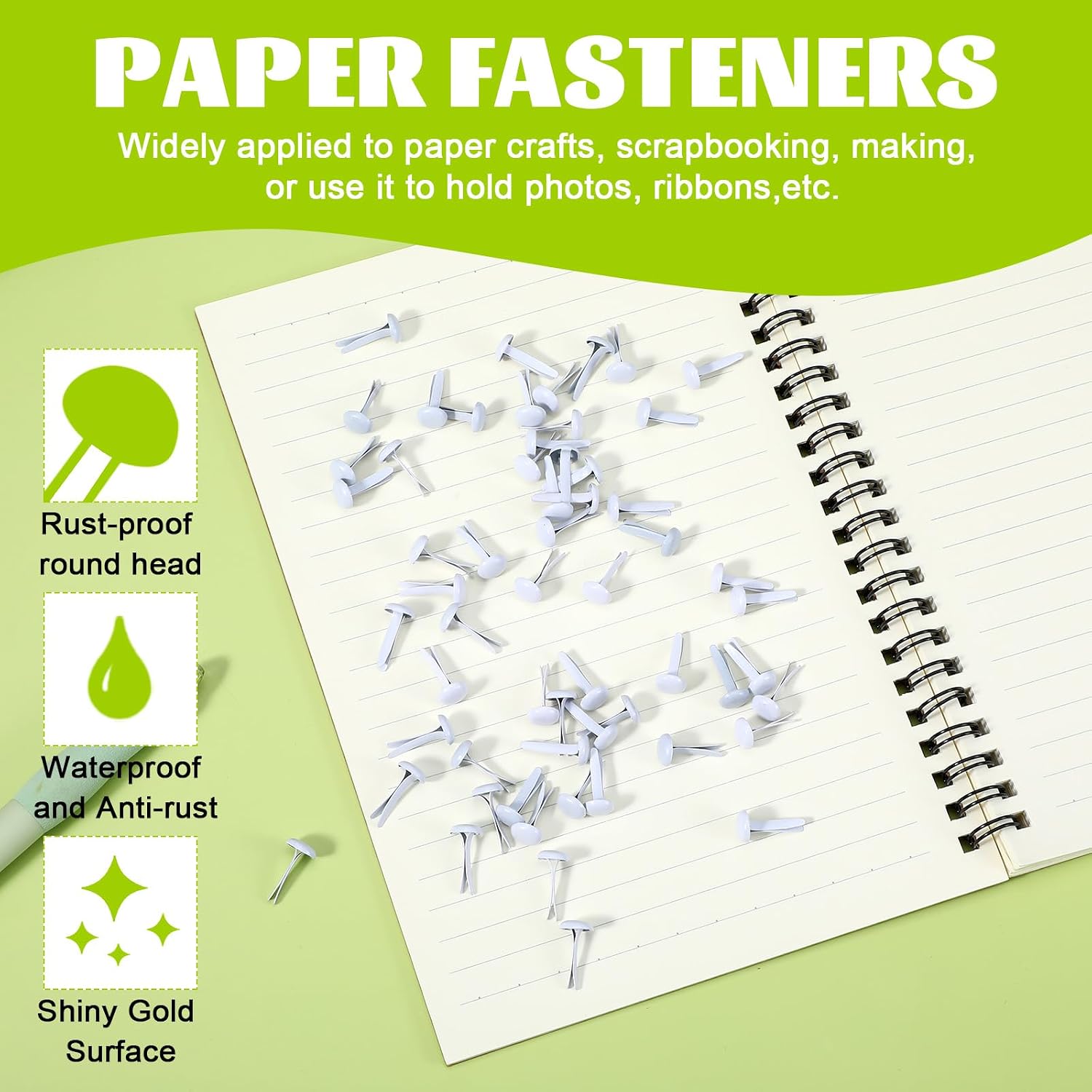 Ymapinc 100PCS Brads Paper Fasteners, Round Fasteners Brads Mini Metal Brads for Craft Art Crafting Project Brass Fasteners Handmade Project Decorative Paper Decoration DIY Supplies(White)