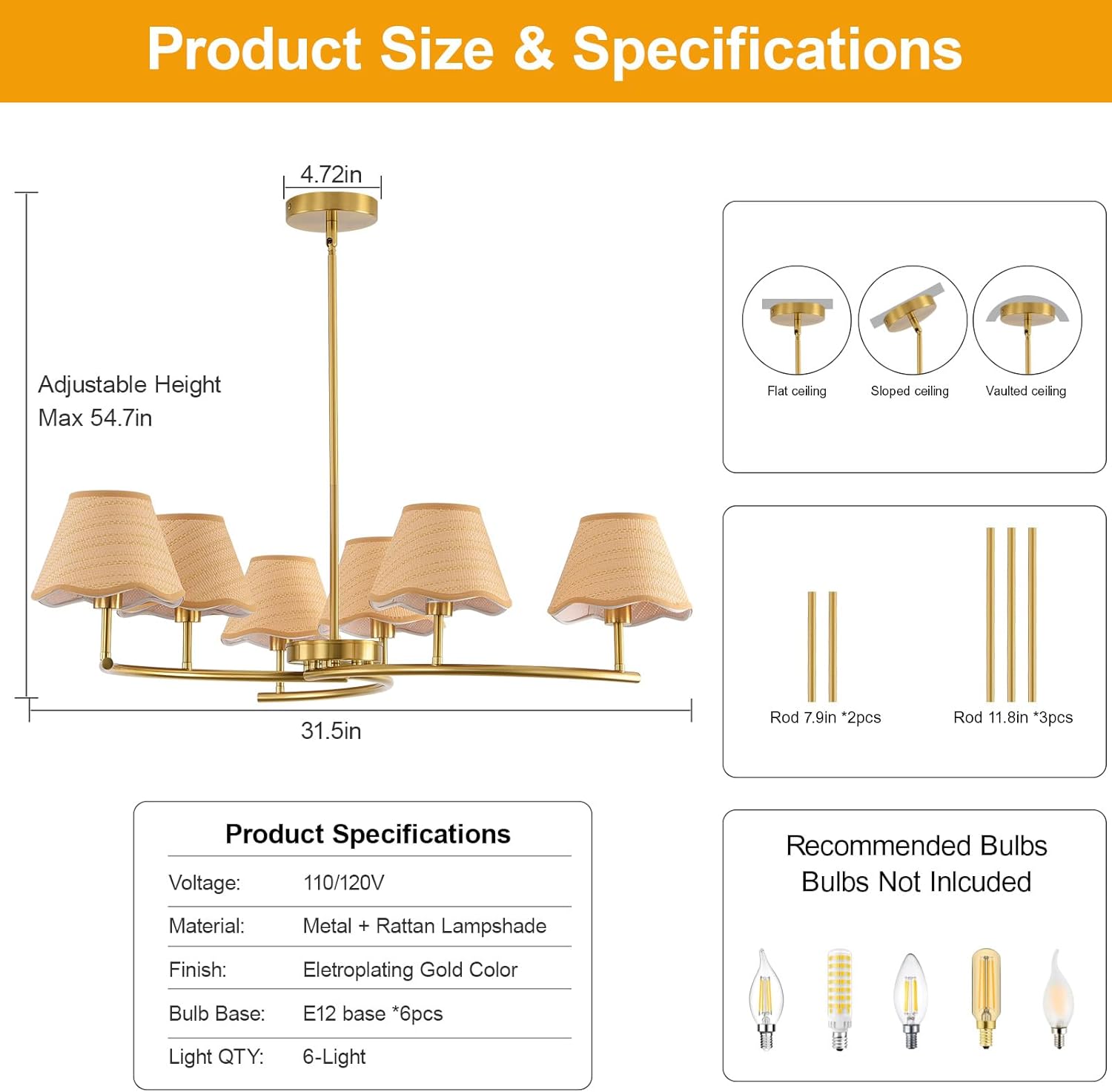 31.5in Large Round Chandelier, Wagon Wheel Chandelier Boho Rustic Farmhouse Pendant Light Fixture, for Dining Room Living Room Kitchen Island Bedroom, Light Beige & Gold 1 Pack