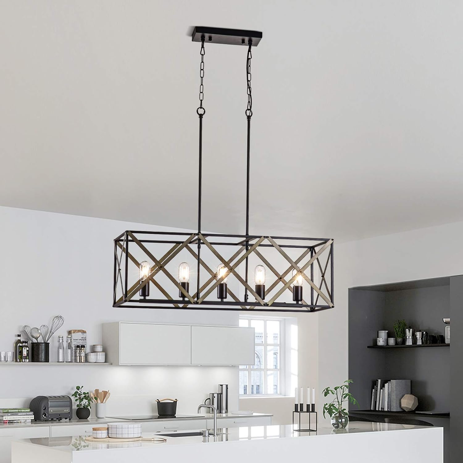Maxax 5-Light Crystal Chandelier，Small Chandeliers for Bathroom，Modern Pendant Lighting for Girls Room Dining Room Closet Kitchen Island