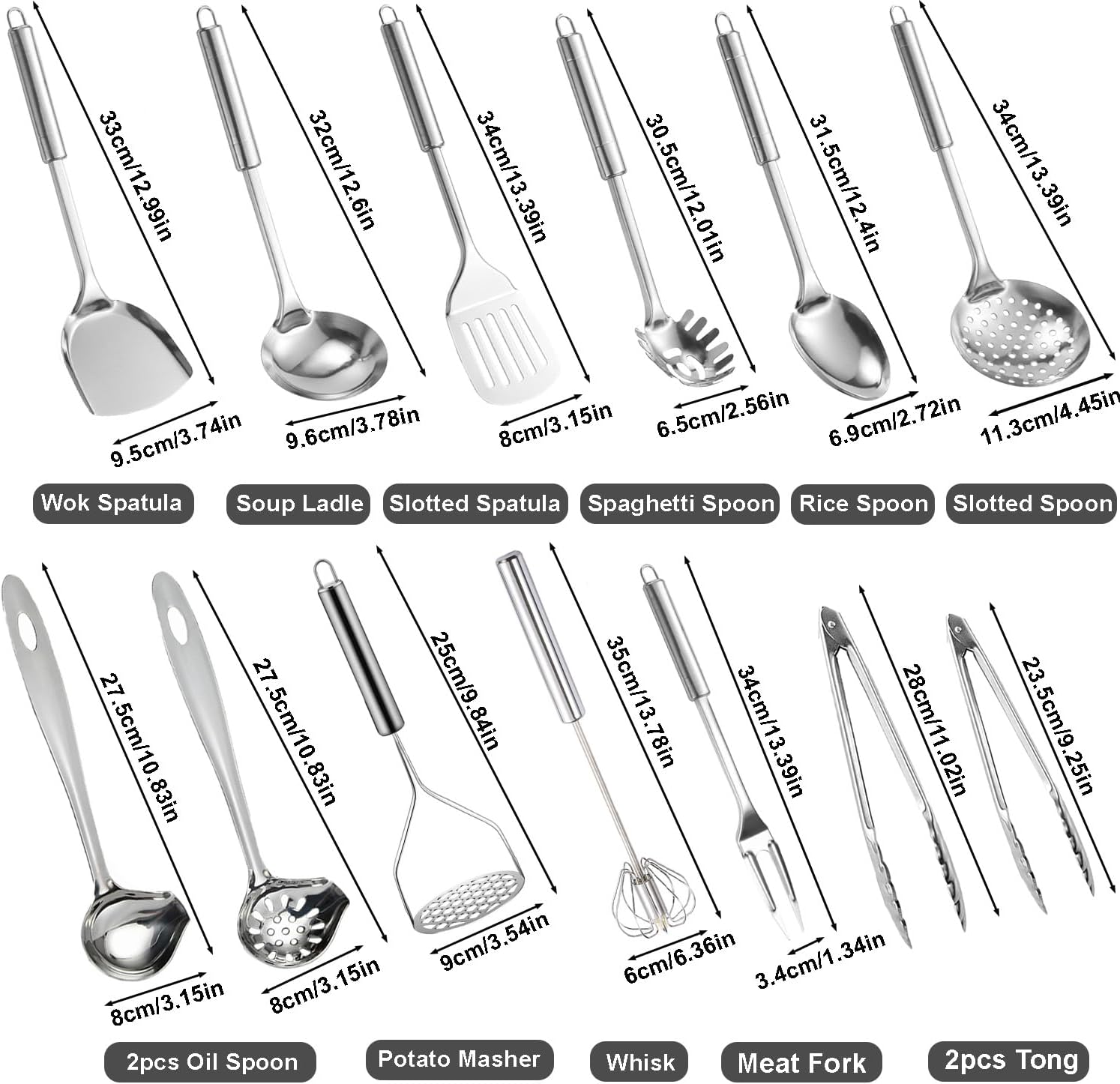 Ragyzity 304 Stainless Steel Kitchen Utensil Set, 13PCS Cooking Nonstick Cookware Set Serving Utensils Cooking Utensil All Metal Cooking Spoons, Comfortable Grip Stainless Steel Utensils Set