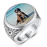 Personalized Rings with Pictures Inside Custom Photo Ring Name Engraving Stainless Steel Signet Ring/Heart Ring Size 7-14 Customized Memorial Jewelry for Men Women (Gift Box)