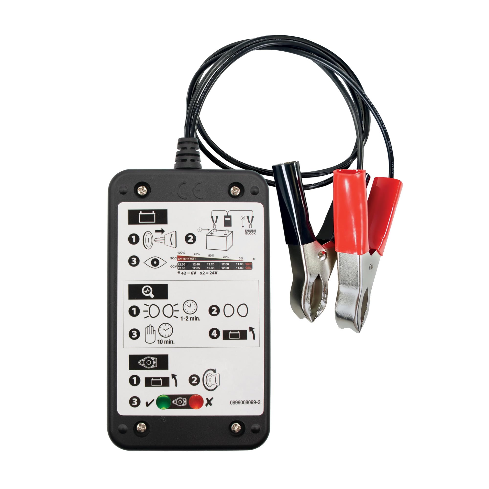 Schumacher Auto Batterietester Compact BT55 - Überprüfung der Lichtmaschinenspannung im Auto - Kompatibel mit 6V/12V/24V Batterien Typ SLI, VRLA, AGM, Gel und 12V Lichtmaschinen - LCD Display | Überprüfung der Lichtmaschinenspannung, Kompatibel mit 6V/12V