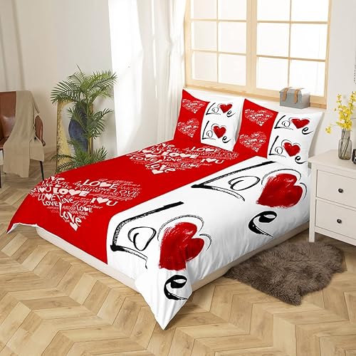 Miniatura 3 de Funda de edredón para parejas, juego de ropa de cama romántica de corazón de amor rojo, regalo para el día de San Valentín para niñas, mujeres,