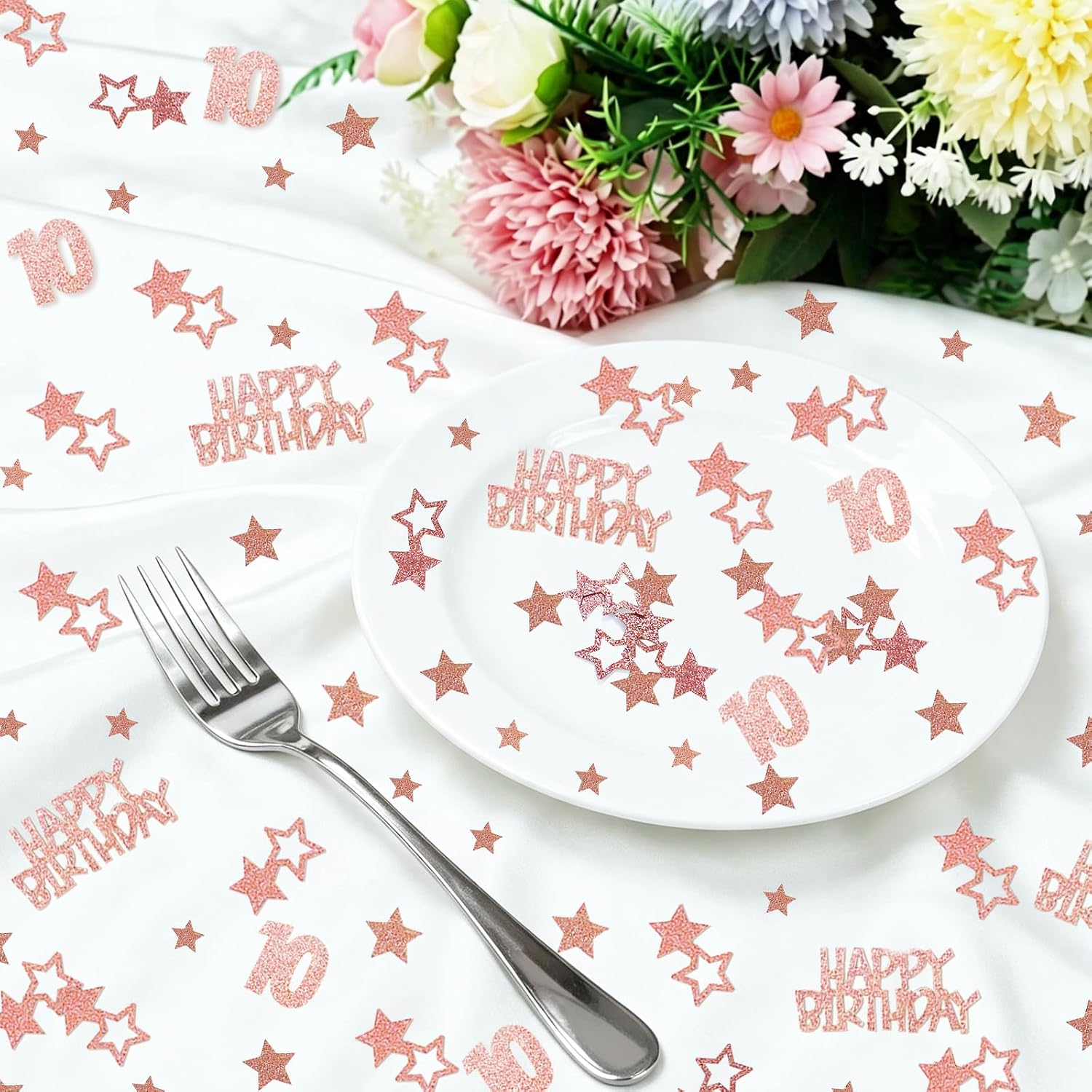 Rose Gold 10th Birthday Confetti Happy 10th Birthday Decorations for Girl Stars 10 Confetti for Table 10 Year Old Party Decor Supplies 200PCS