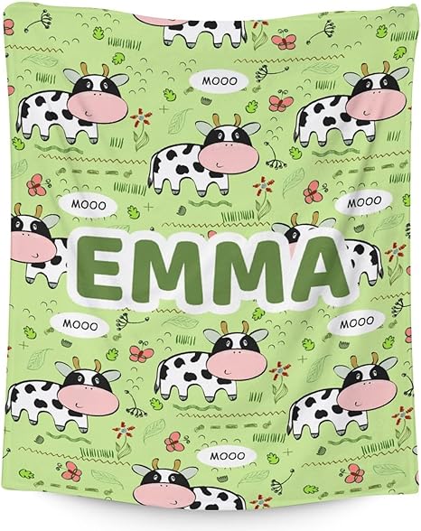Mercuryelf Custom Cow Throw Blanket - Soft, Fuzzy & Warm - 30x40 Inches Small Blankets for Lap, Crib - Light Green Cute Throws Gift for Kids