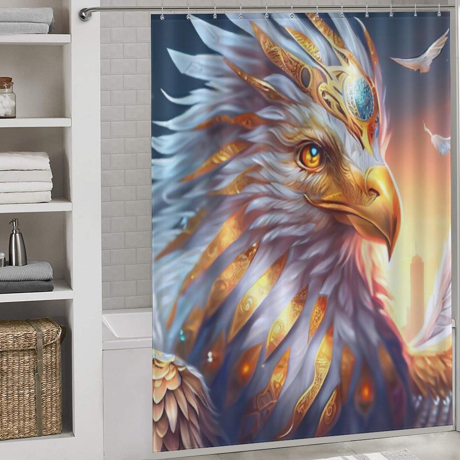Rideau de douche en tissu Aigle pour éviter l'eau au sol, lavable 168x183cm polyester