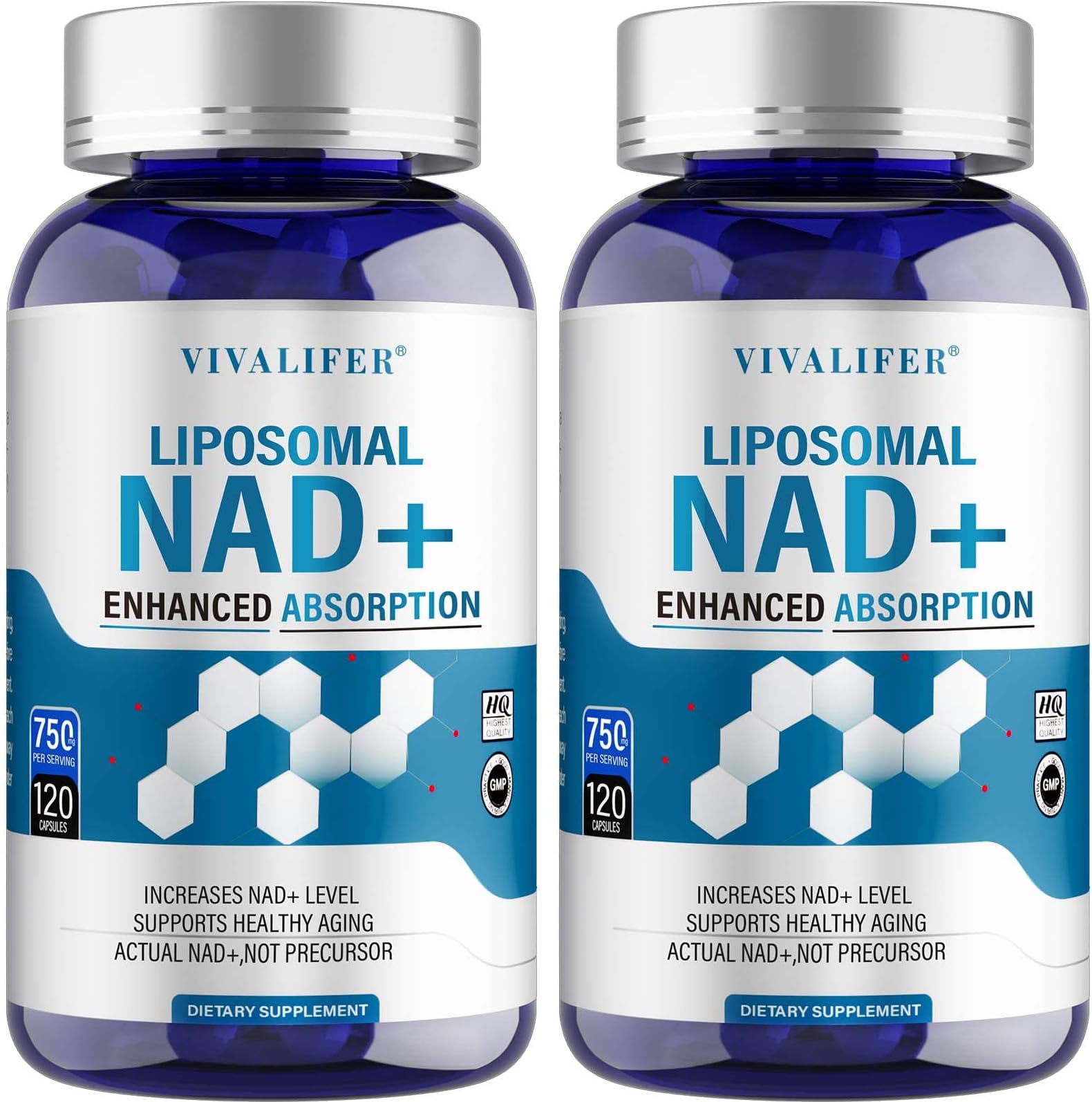 VIVALIFER Upgrade Liposomal NAD+ Supplement, NAD+ 500mg with TMG 250 mg for Ultra Purity High Absorption, Promotes Anti-Aging, Skin Health and Promotes Immune - 2PACK Total 240 Capsules