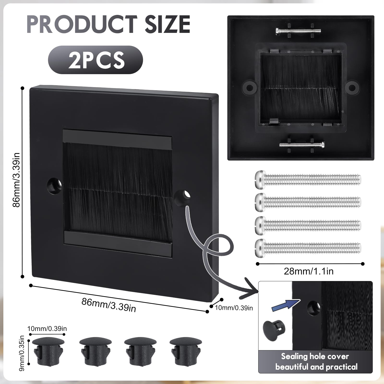 2 Pack Cable Brush Plate, Brush Wall Plate, Cable Entry Cover - Image 2