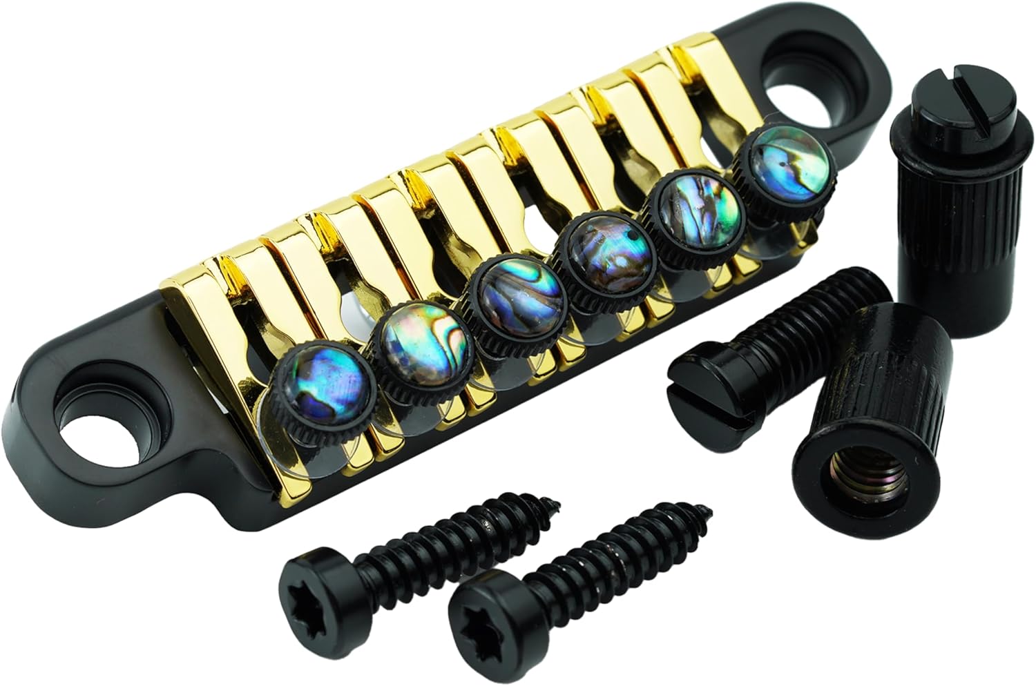 Guyker Adjustable Fine-Tuning Zinc Alloy Guitar Bridge Tailpiece With Studs Replacement for LP 6 String Electric Guitar (TP2X, Black Gold)
