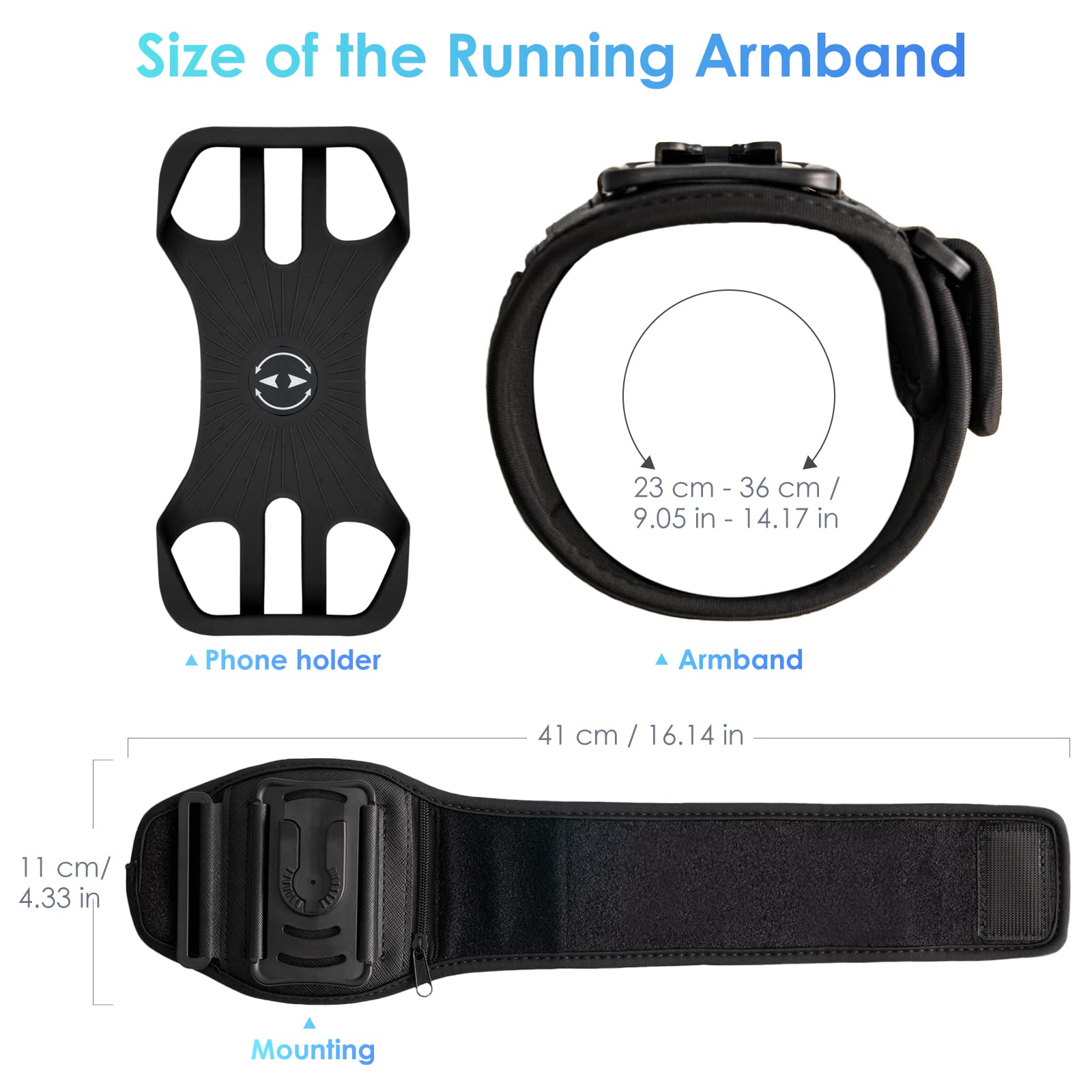 Cikyner Fascia da Braccio Sportiva da Corsa, Supporto per Telefono da Corsa Girevole e Staccabile a 360° con Tasca per Auricolari/Contanti per iPhone 4,5-7 Pllici per Palestra Corsa Escursioni